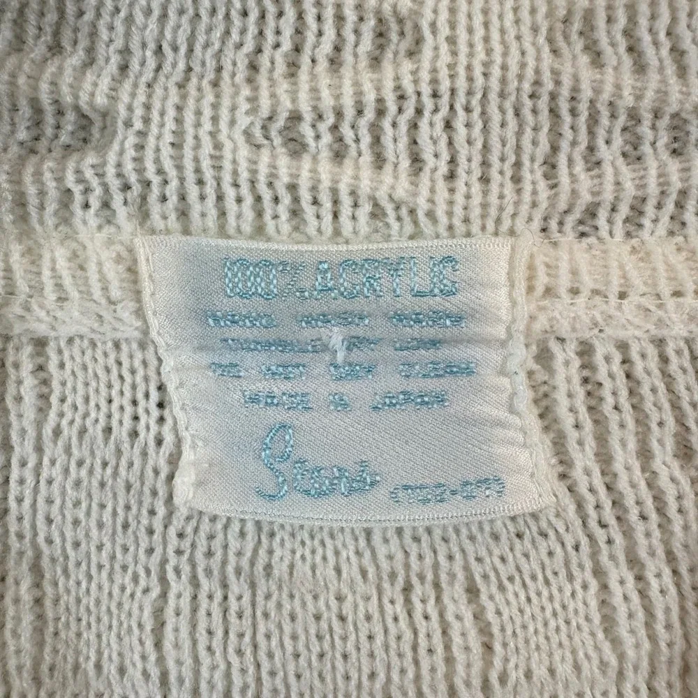 Vintage Granniecore‎ Dainty Ivory Honeycomb Knit Open Front Cardigan Sweater LG